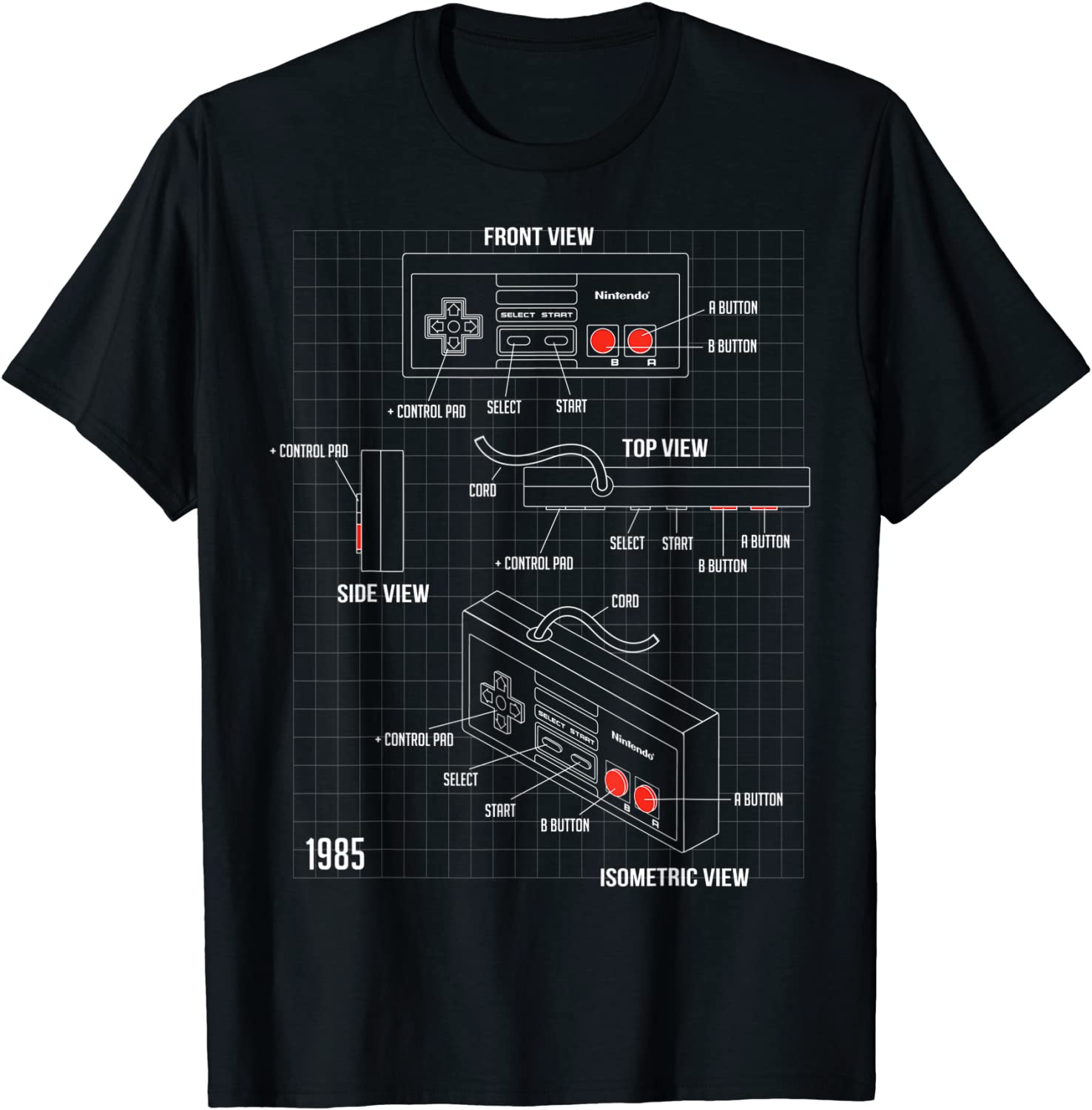 Retro Gaming T Shirt - Nintendo NES Controller อะไหล่ Schematic กราฟิกเสื้อยืด